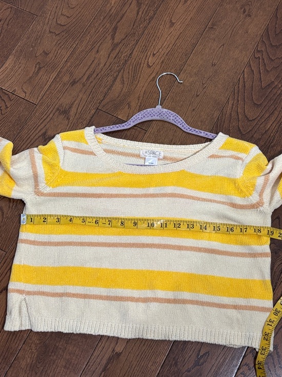 NEW l*space Sun Seeker Sweater Yellow & Cream Striped Cropped Knit Top size XS - Picture 3 of 8